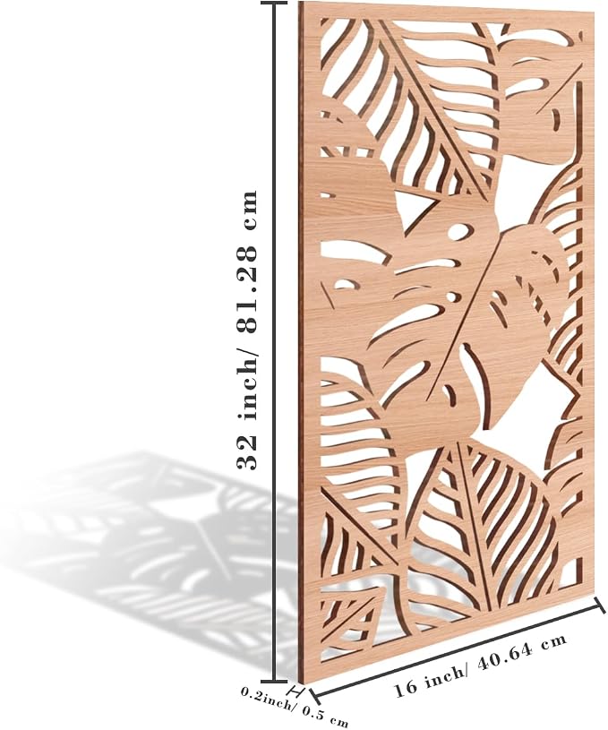 IARTTOP Large Wood Tropical Wall Art 15.9X32 Inch Carved Palm Leaves Wall Decor Coastal Leaf Monstera Plant Wall Sculptures for Living Room Bedroom Set of 3