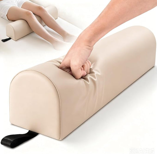 Noverlife 3/4 Round Knee Bolster for Massage Table, 26x6x6 in Massage Pillow for Legs w/Strap Handle, PU Leather Massage Table Leg Bolster Massage Therapy Bolster Pillow for Back Pain Relief - Beige