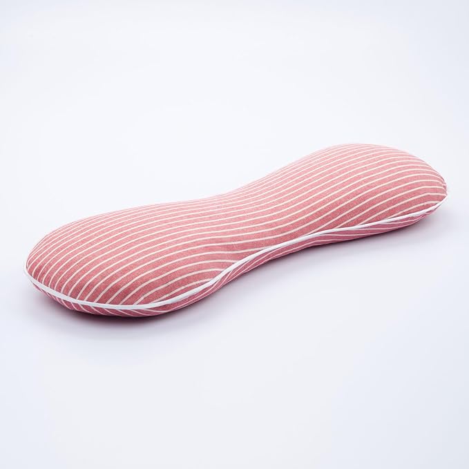 Buckwheat Pillow Cervical Neck Pillow, Buckwheat Hulls Filling Cooling Lumbar Support Pillow, Adjustable Firmness Ergonomic Design with Washable Cover, Red 19"X7"