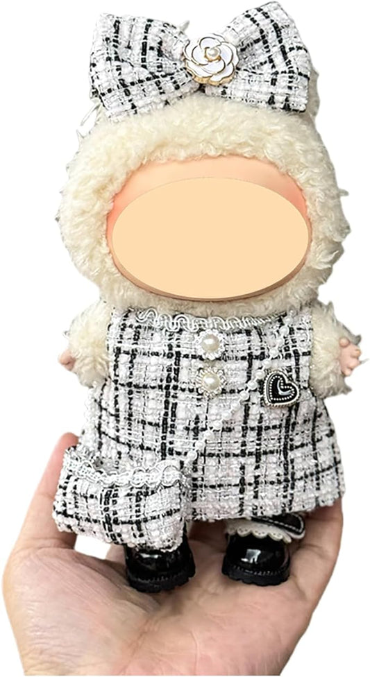White Bow Dress Clothes for Doll, Crochet Cloth Set for 17cm Dolls, Stylish Adorable Doll's Outfits Accessories