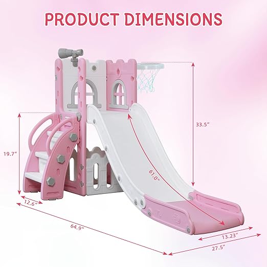 6 in 1 Toddler Slide,Kids Climber Slider for Indoor Outdoor Playground with Basketball Hoop,Storage and Telescope,L Shaped Slide for Toddler Climber Playset