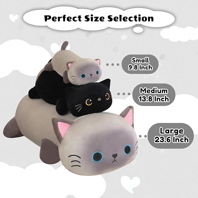 Weighted Black Cat Stuffed Animals, Cute Weighted Black Cat Plush, Soft Stuffed Weighted Plushie Pillow Gifts for Girls Boys(13.8" 1.6Lbs)
