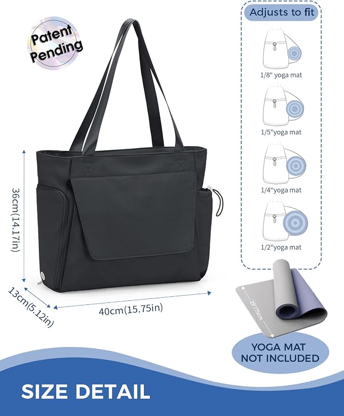 sportsnew Gym Bag for Women, 19L Yoga Mat Bag with Shoe Compartment & Wet Dry Pocket, Gym Tote Bag with Hook-and-loop Yoga Mat Holder, Quick Access Storage, for Workout Travel Pilates Dance