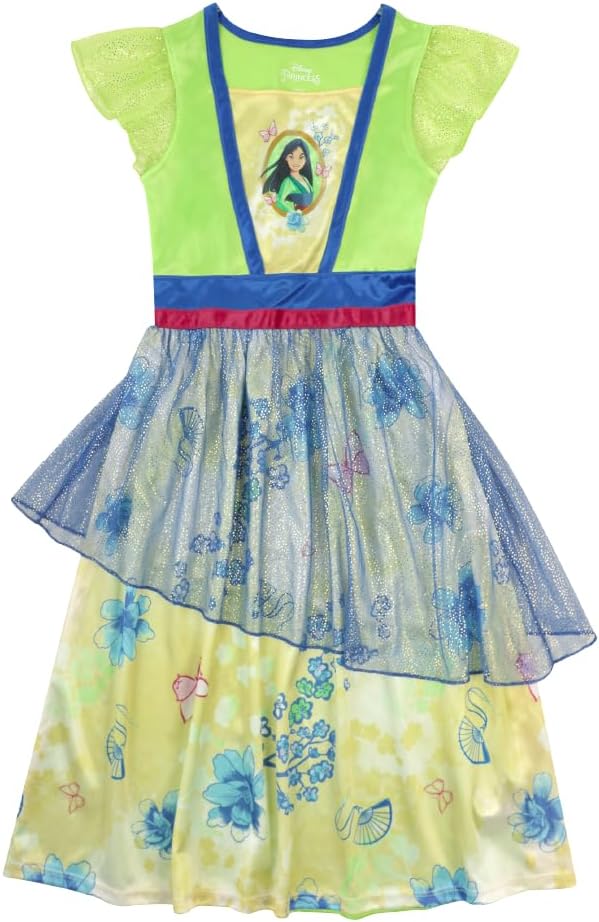 Disney Girls' Princess Dress Nightgown, Fantasy Gown, Soft & Cute Pajamas for Kids