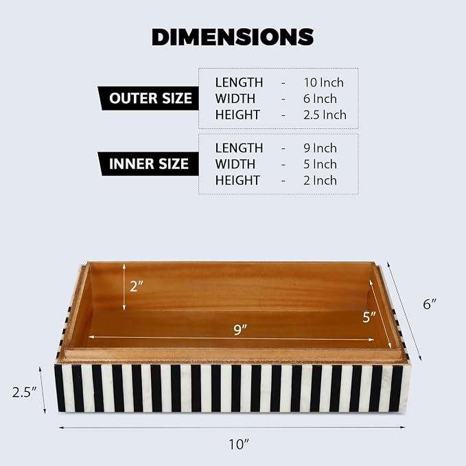 Handicrafts Home Large Decorative Storage Box with Lid – Black White Modern Storage Box, Remote Control Organizer for Coffee Table, Console & Living Room Decor – Mono Lead 12 x 6 x 2