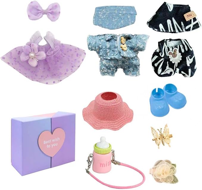 17cm Doll Clothes Set (No Doll) – 3-Pack Handmade Outfits with Accessories for 6.7” Dolls, Premium Cotton Clothing with Gift-Ready Packaging, Perfect for Dress-Up and Collectors (F10, 3)