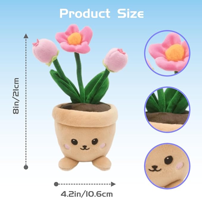 Stuffed Plant Plush Toy, Happy Face Flower Plushies Plant Pillow Decorationr with Natural Scent, Adorable Stuffed Flower for Christmas Horror Plush Halloween(1 Fower 2 Buds)