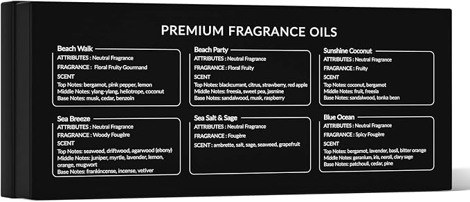 HIQILI Fragrance Oil, Gold Coast 6x10ml for Candle Scents Making, Scented Oils for Soy Candles Soap Slime Aromatherapy Diffuser, Premium Grade Essential Oil Set for Christmas Holiday