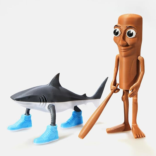 Tung Tung Tung Sahur Figure Toy， Tralalero Tralala Desk Decor, Brainrot Shark Meme, Viral AI Animal Collectible, Funny Desk Decor, Meme Gift(Stick+Shark)