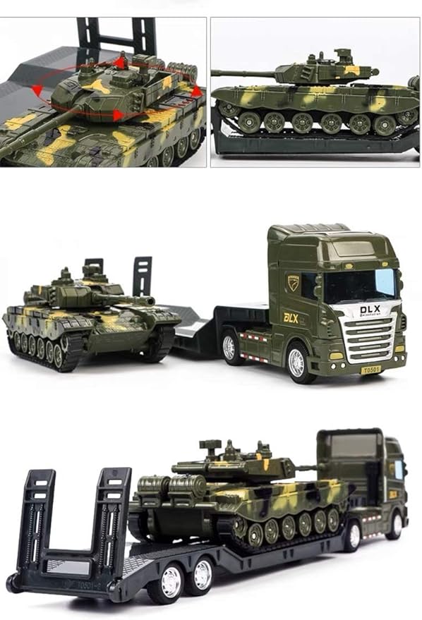 ZUKULIFE Military Vehicles and Army Battle Site Toys Flatbed Truck with Tank, Gift for 3 4 5 6 Year Olds Boys Kid Toddler Child
