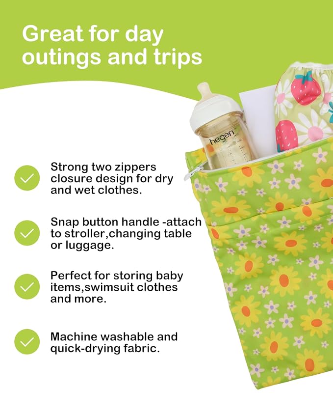 ALVA ALVABABY 3pcs Medium Cloth Diaper Wet Dry Bags Waterproof Reusable with Two Zippered Pockets Travel Beach Pool Daycare Soiled Baby Items Yoga Gym Bag for Swimsuits or Wet Clothes 3L-ZM46
