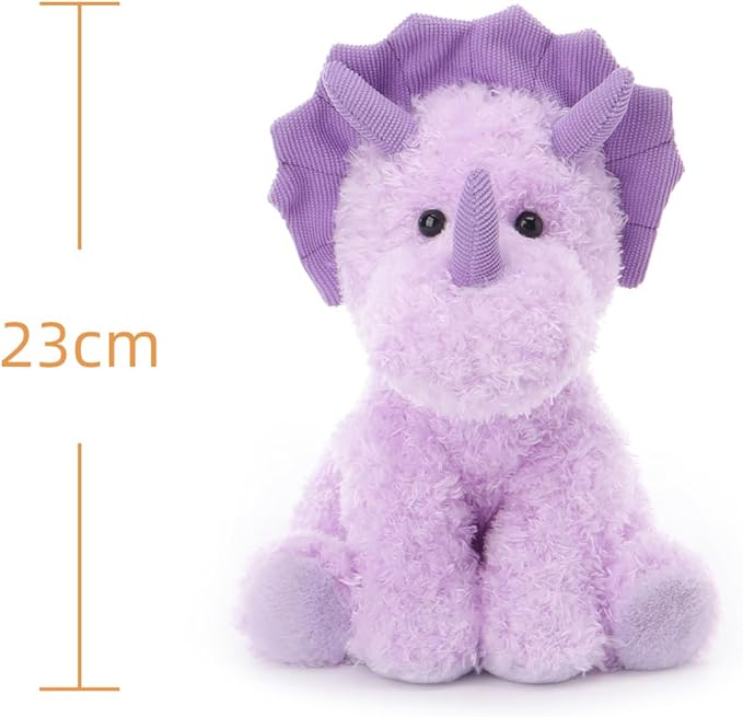 Apricot Lamb Purple Triceratops Stuffed Animals for Kids, Soft Cute Plush Toys for Baby Girl and Boy, 9 Inches