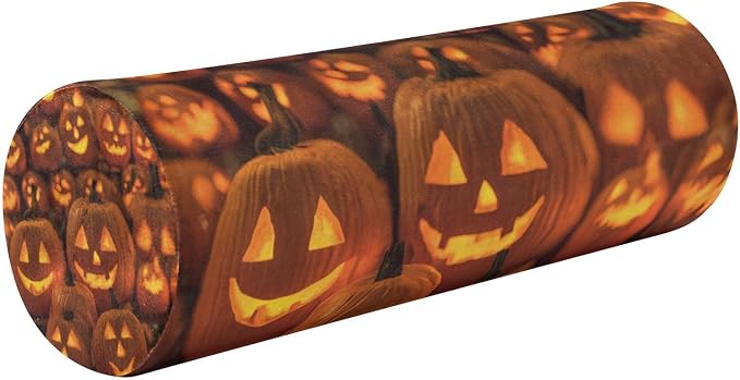 Orange Cute Halloween Pumpkin Lanterns Neck Roll Pillow Bolster Round Health Memory Foam Long Cervical Cylinder Pillows with Removable Washable Cover for Body Bed Legs Back Yoga