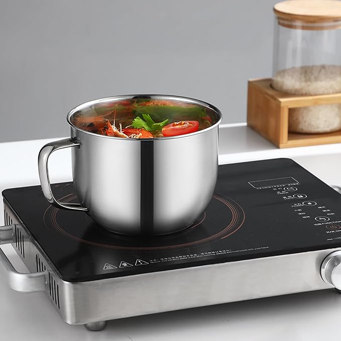 Stainless Steel Stock Pot, Korean Ramen Cooking Pot, Multifunctional Nonstick Ramen Noodle Soup Pot with Handle, for Pasta, Soup, Spaghetti, Nonstick Fast Heating