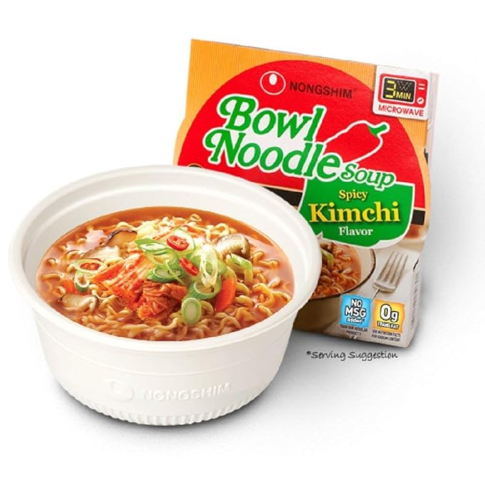 Nongshim Ramen Noodles, Gourmet Instant Ramen bowl, Premium Microwavable Noodle Soup, Kimchi, 3.03 Ounce (Pack of 2)