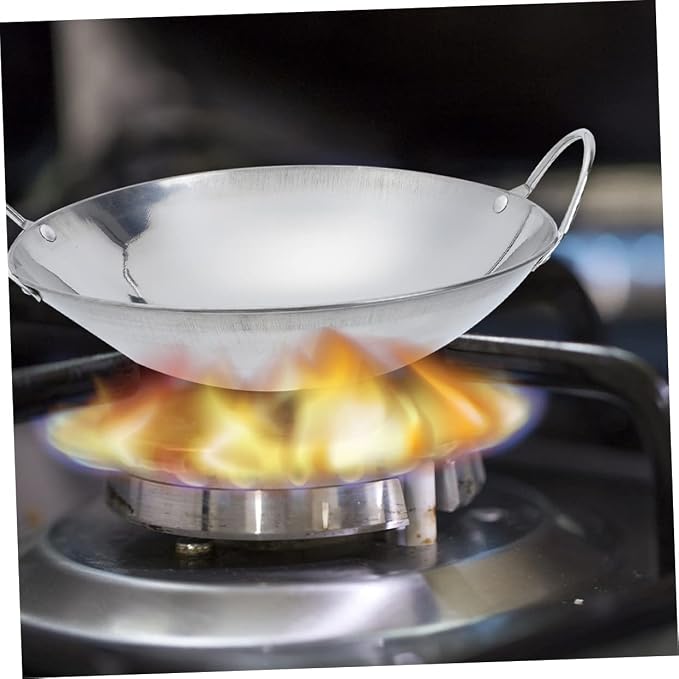 Angoily Stainless Steel Griddle Non Stick Stir Fry Pan Cooking Pan Steaming Pot Saute Pan Asian Wok Steel Wok Frying Pan Hot Pot Oven Stainless Wok Cooking Pot Metal South Korea Work Mini