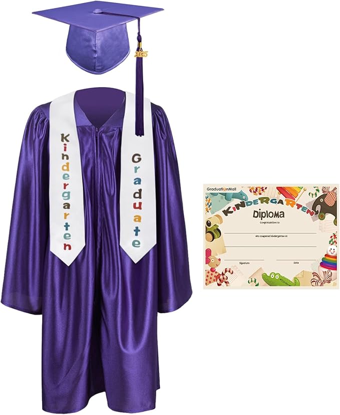 GraduationMall Kindergarten Graduation Cap Gown Stole Package with 2025 Tassel, Certificate