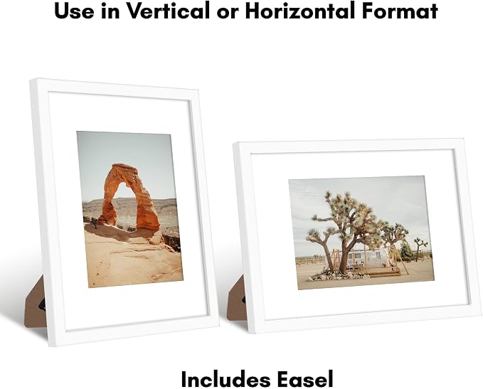 Americanflat 9x12 Picture Frame - Matted to 6x8 - Engineered Wood - White | Shatter-resistant glass, wall or tabletop display with included easel, sawtooth hangers included, use with or without mat