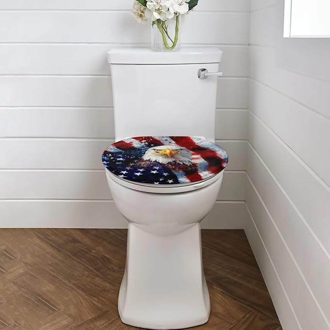American Flag Eagle Santa Claus Toilet Seat Cover for Bathroom 4th of July Toilet Seat Cushion Cover with Elastic Bottom Universal Toilet Tank Cover Replacement Breathable Seat Covers