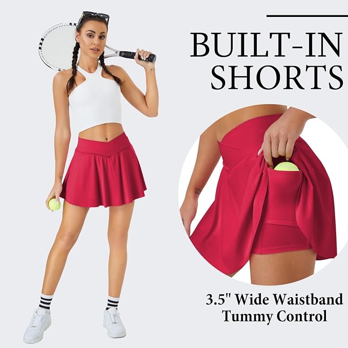 Womens Tennis Skirt Crossover High Waisted Skort with Pockets Shorts | Athletic Skirts for Golf Running Workout Pickleball, Aesthetic Activewear, Sporty Athleisure Style