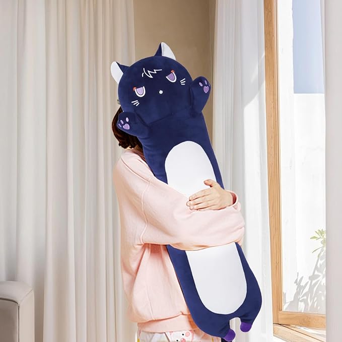 Long Cat Body Pillow for Kids, Cute Cat Stuffed Animals Gifts for Girls, Long Cat Plush Toy for Birthday, Soft Cat Plushies Pillow (DevilCAT with Claws, 27.6in/70cm)