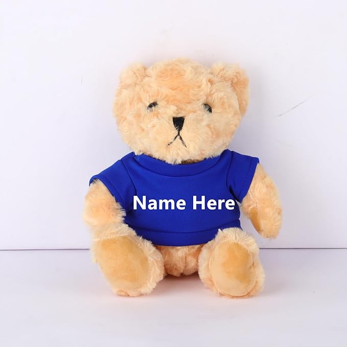 Personalized Custom Name Bear Clothes Plush Doll Tee Shirt for 8-12 Inch (Blue)