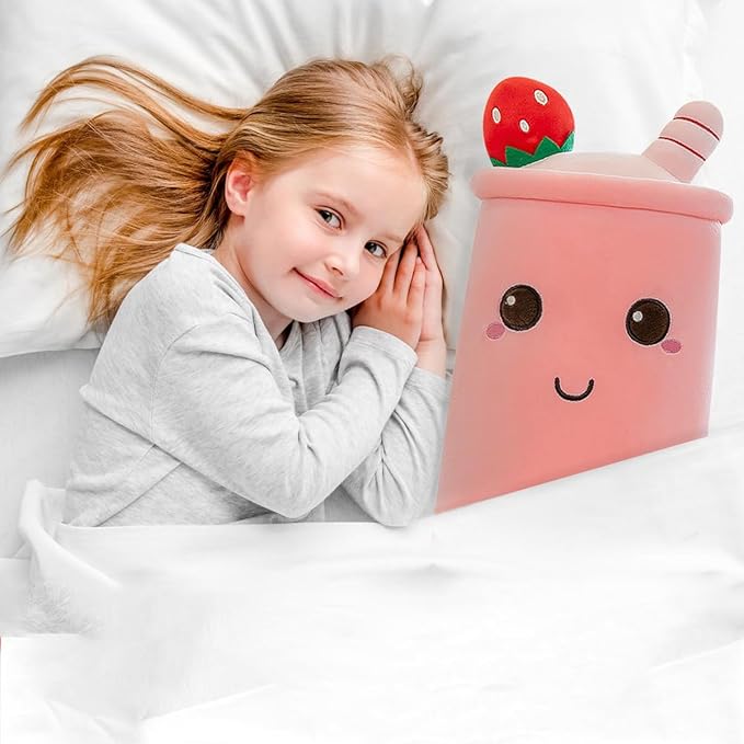 Boba Plush Stuffed Bubble Tea Pillow Soft Adorable Plushies Toys (Pink,15.6inches)