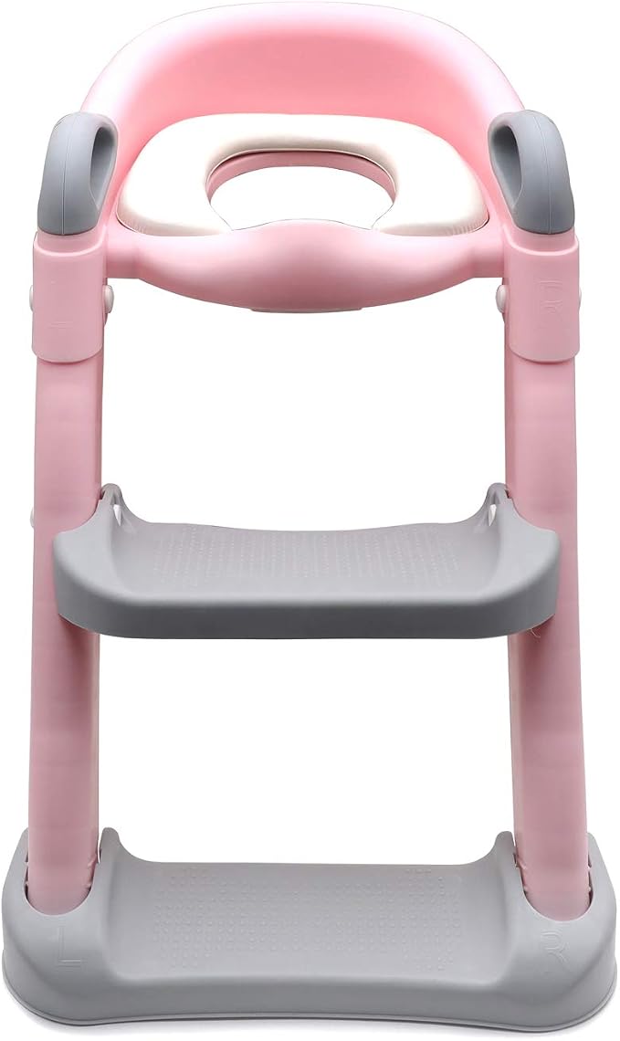 HongK- Classic Potty Training Toilet Ladder Seat With Upgraded Cushion Step Stool Ladder Toilet Chair/Toilet Trainer for Baby Toddler Kids Children In Pink [P/N: ET-BABY002-PINK-C]