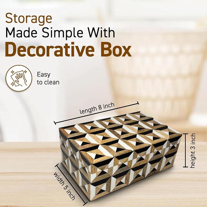 Perilla Home Home Decor Decorative Storage Wooden Box Small Era Organizer Tool Stash Card Craft Trinket Memory Keepsake Jewelry Box for Men and Women, Gifts For All, Brown, Black and Off White