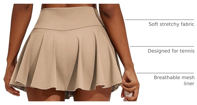 PINSPARK Womens Tennis Skirt 14" Pleated Athletic Golf Skorts with Pockets | High Waist, Tummy Control, Mini, Breathable, Lightweight, Soft, Built in Shorts, Pickleball, Casual