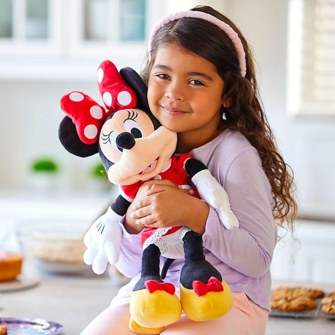 DISNEY STORE Official Minnie Mouse Red Dress Medium Soft Toy for Kids, Cuddly Character with Fuzzy Texture and Embroidered Details, Disney Plushy Suitable for All Ages.