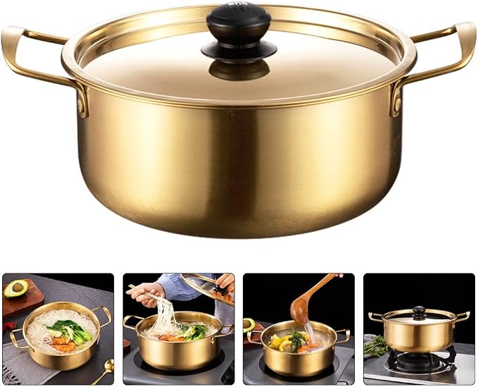 Kichvoe Stainless Steel Noodle Pot with Lid Portable Korean Ramen Pot for Soup Porridge and Noodles 9.76 X 7.08 X 3.93 in Lightweight Kitchen Cookware for Camping Hiking and Picnic