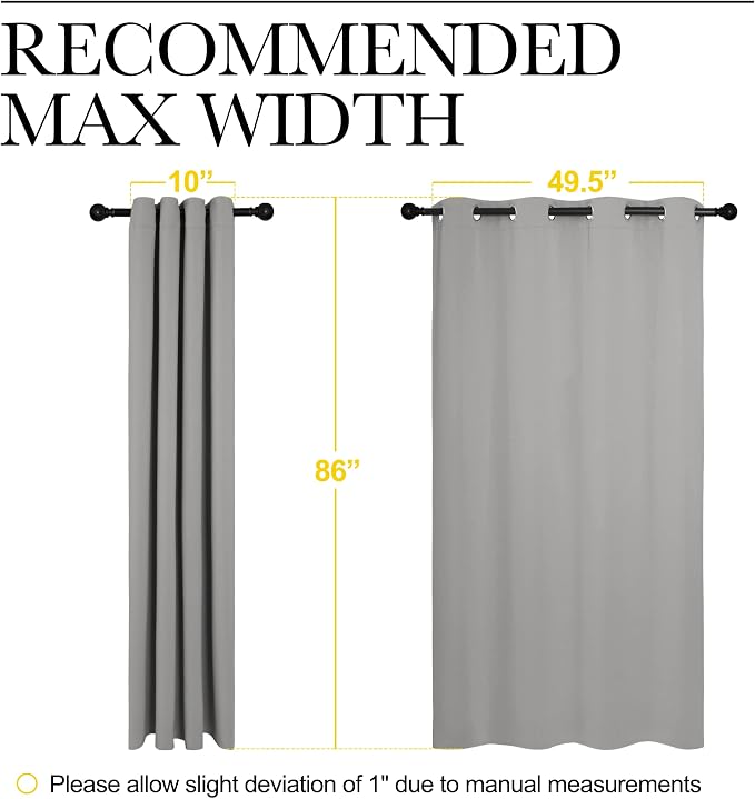 NICETOWN Silver Grey Room Darkening Curtain Panels 86" Long for RV, Play Room, Studio, Heat Block Out and Keep Warm Drapes Window Treatment Drapes for Doorway Entryway Patio (55" Width, 2 Panels)