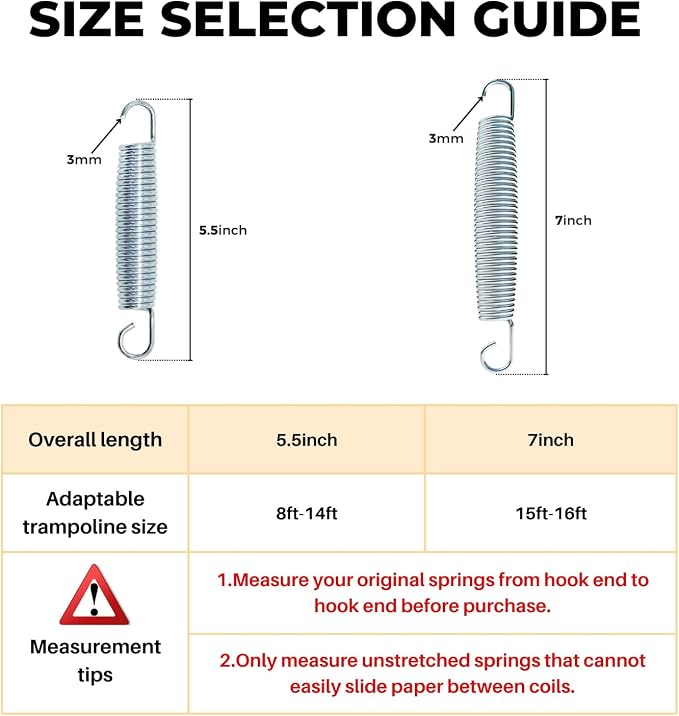 5.5-7 Inch Trampoline Springs Heavy Duty Stainless Steel Replacement Spring, Set of 16