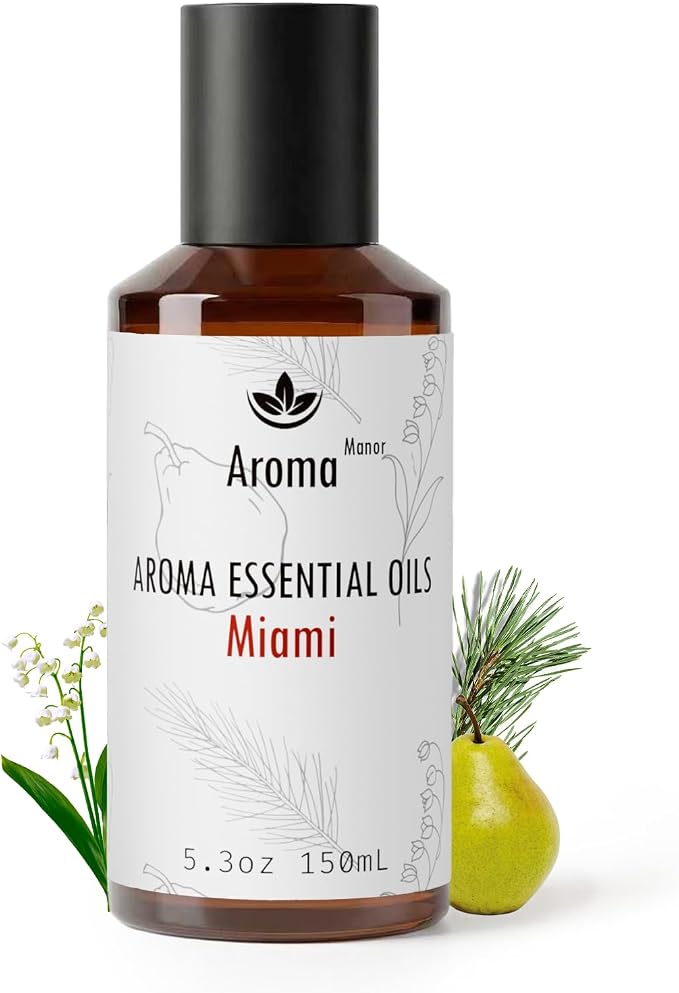 Diffuser Oils Scents - Miami Essential Oil Blend - Luxury Hotel Inspired Home Aromatherapy Diffuser Oil - Pear, Lily of The Valley - for Diffuser, Humidifier, Ultrasonic, Reed - 150ML