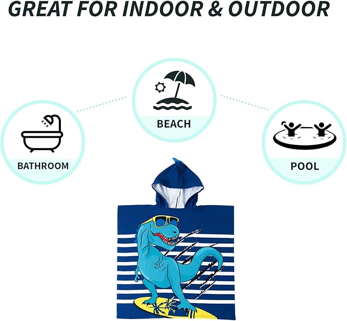 NovForth Kids Beach Towel for Boys Girls, Hooded Bath Towel Wrap, Toddler Pool Towel with Hood