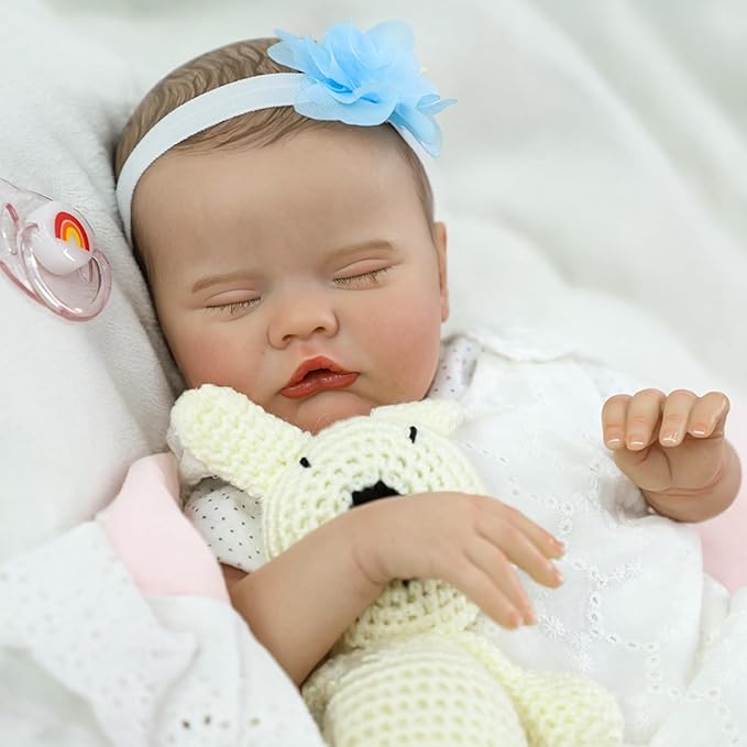 SCOM Reborn Baby Doll Girl 20" — Sleeping Newborn, Weighted Soft Cloth Body & Soft Vinyl Limbs, Hand-Painted Hair, Hand-Rooted Lashes, Magnetic Pacifier, Gift Box, Fits 0–3M Clothes, ASTM F963/EN71