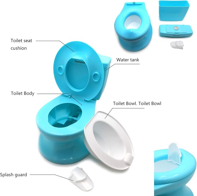 HTTMT- Blue Portable Toddler Potty Training Toilet w/Flushing Sound Baby Chair Seat Kid (Center Push Flushing) [P/N: ET-BABY004-BLUE]