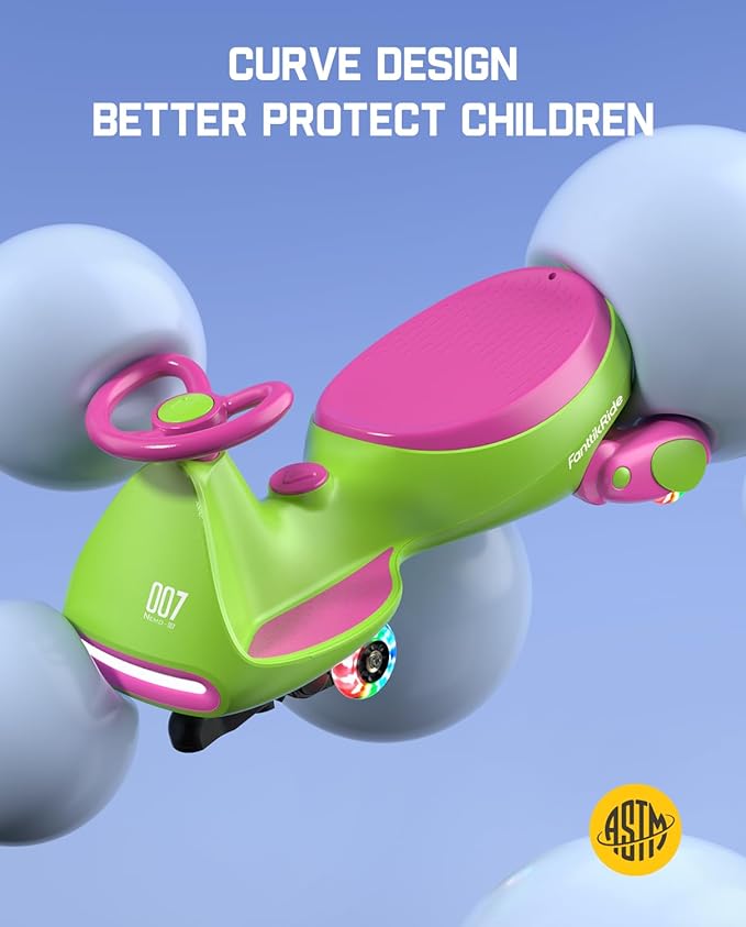FanttikRide N7 Pro Electric Wiggle Car, Rechargeable Battery, CyberWiggle, 2 in 1 Swing Car, 2 Speeds Max 4 Mph, Anti-Rollover, Flashing Wheels, Bluetooth, for Ages 3 and Up, 150 Lbs, Grape Green
