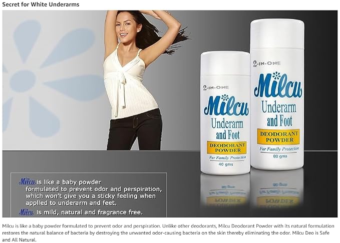 Underarm & Foot Deodorant Powder 80 grams Large Size by Milcu