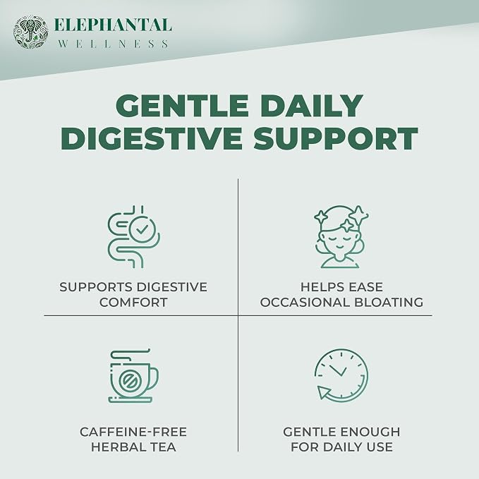 Elephantal Wellness Digestion Herbal Tea – Supports Healthy Digestion & Gut Comfort | Burdock Root, Ginger, Fennel, Peppermint, Turmeric & Chamomile | Caffeine-Free Loose Leaf Tea – 2oz, 20 Servings