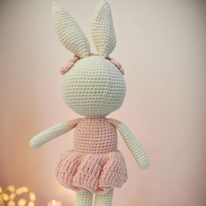 Handmade Soft Bunny Stuffed Animal - Crochet Baby Rattle - Bunny Stuffed Animal - Cotton Knitted Sleep Toy - Stuffed Animals for Babies(12.6 Inches)