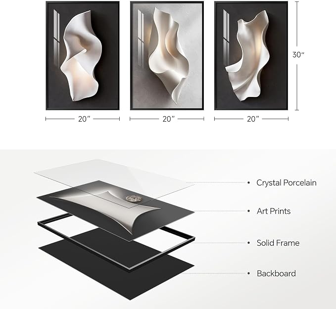 3 Piece Framed Black and White Abstract Wall Art for Living Room, Contemporary Modern Bright Style Prints Paintings, Minimalist Luxury Artwork Decor for Bedroom Dining Room Hallway 20x30 Inch