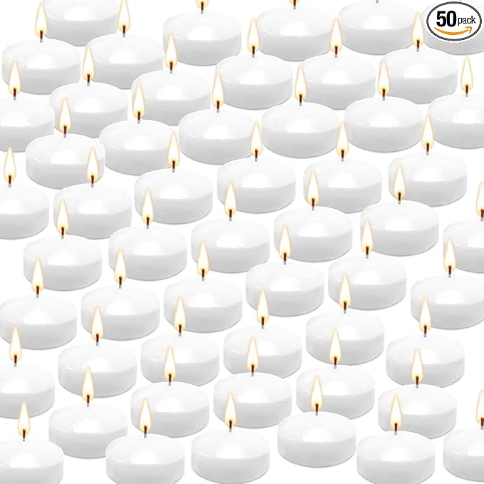 YOROXRG 50 Pack of 2-Inch White Floating Candles - Ideal for Weddings, Home Décor, Spa Baths, and Romantic Settings