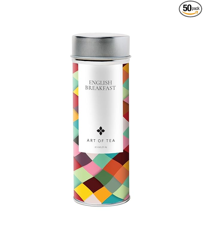 Art of Tea Organic English Breakfast Tea Loose Leaf Tin, Premium Black Tea Loose Leaf Blend, Smooth Malty Breakfast Tea, Whole Leaf Artisan Tea, Reusable Tea Tin, 2.5oz
