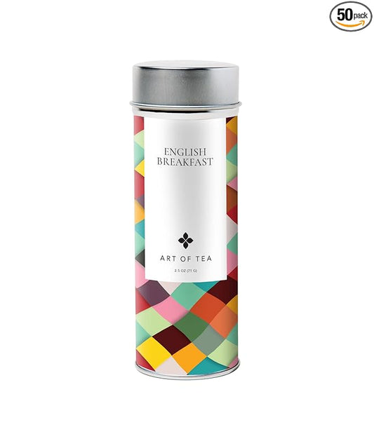 Art of Tea Organic English Breakfast Tea Loose Leaf Tin, Premium Black Tea Loose Leaf Blend, Smooth Malty Breakfast Tea, Whole Leaf Artisan Tea, Reusable Tea Tin, 2.5oz