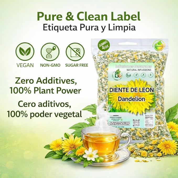 Diente de León Herbal Tea – Dandelion Loose Leaf – 4 oz (113 g) – 100% Natural, Vegan, Non-GMO, Caffeine-Free – Traditional Herbal Infusion – by BexpertsUSA