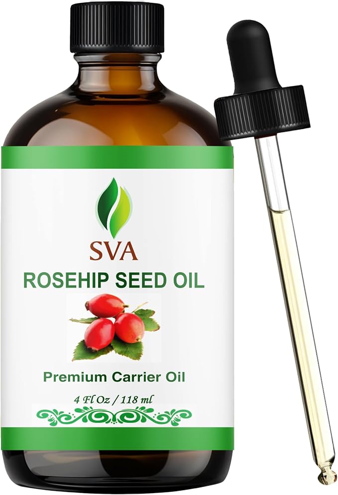 SVA Rosehip Seed Oil 4 Fl Oz - for Face, Skin Care, Hair Care, Scalp Massage & Body Massage – Carrier Oil with Dropper