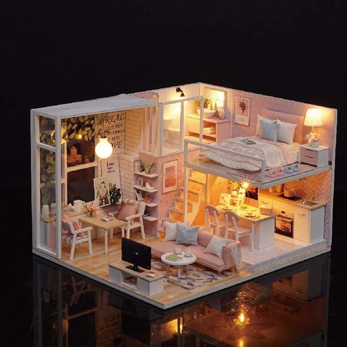 MAGQOO Dollhouse Miniature with Furniture, DIY Dollhouse Kit Plus Dust Proof 1:24 Scale Creative Room Idea(Tranquil Life)