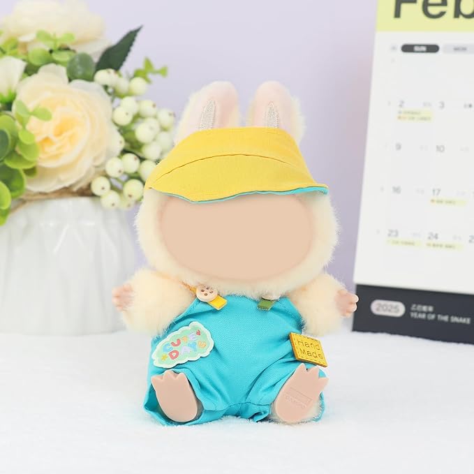 5-Piece Doll Clothes Set for 15cm & 17cm Mini Dolls – 2 Sets Outfits Accessories Suit with Bow Clip, Bib Pants, T-Shirt, and Hat for 17cm Doll (No Dolls & Shoes)